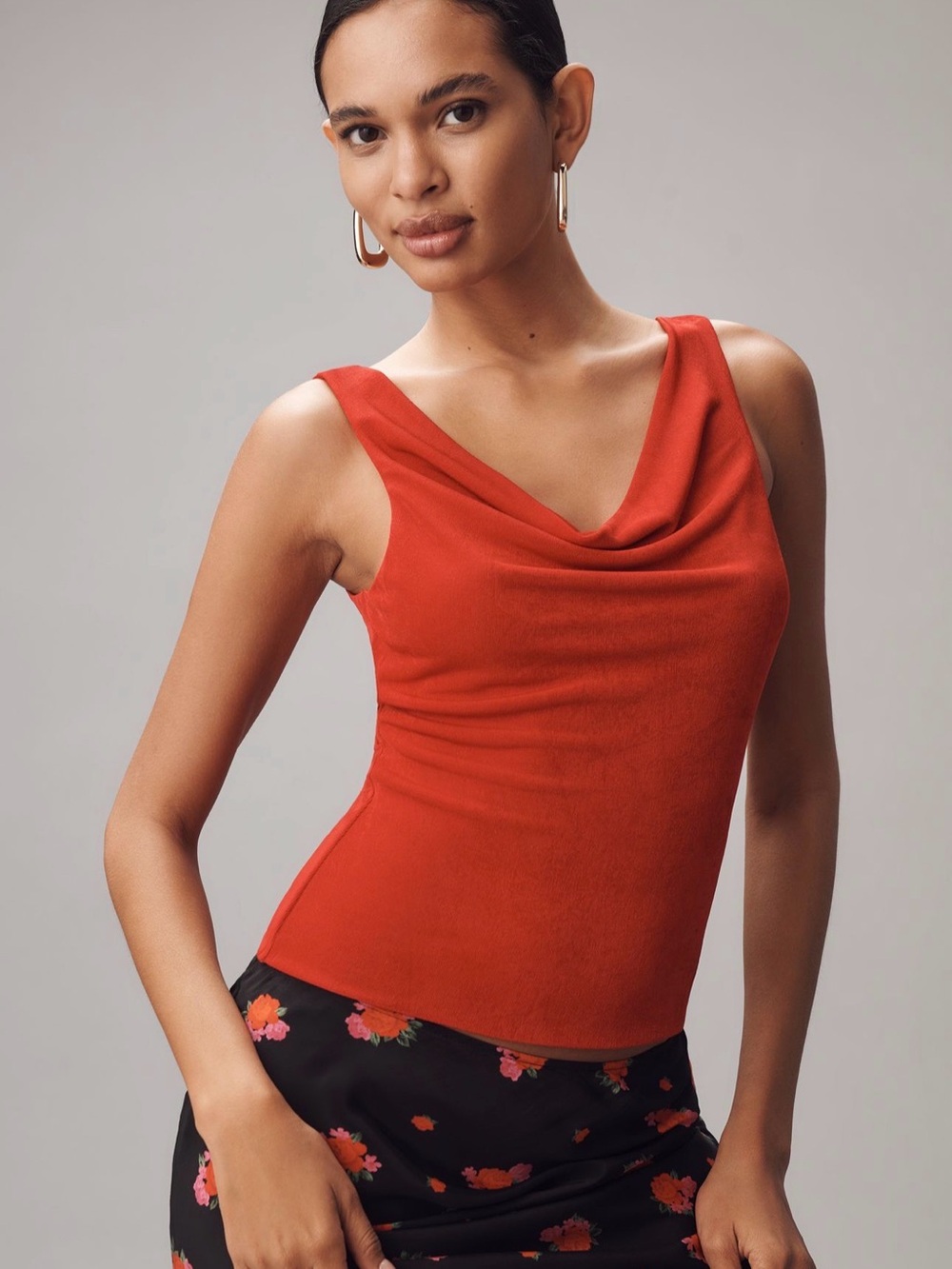 Anthropologie Draped Cowl Tank Top -Red